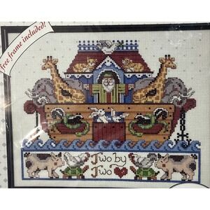 Bucilla Noahs Ark Cross‎ Stitch Kit with Frame Animals Christian Bible NEW 8x10"